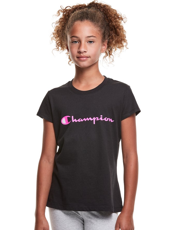 Champion T-Shirt Meisjes - Zwart - Classic Script Logo ( 087549-THJ )